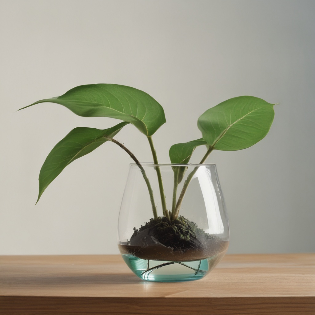 A green plant in a glass vase